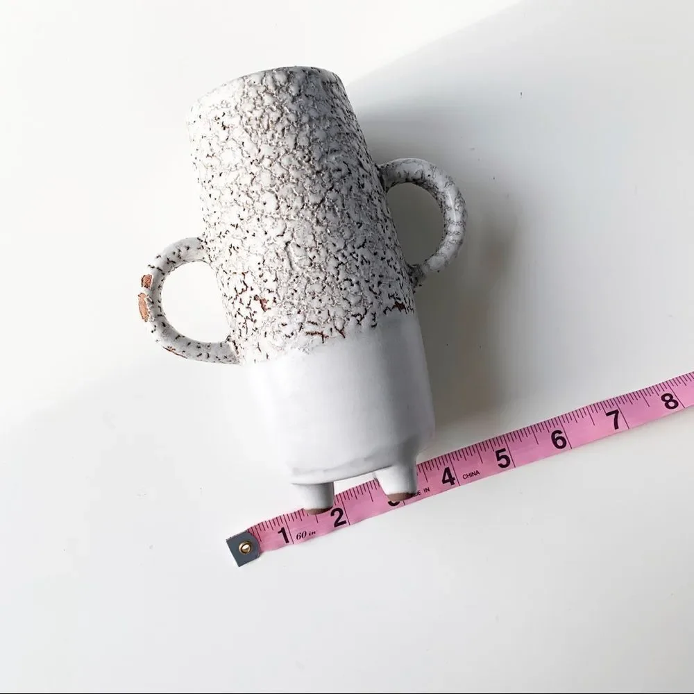 Crate & Barrel Mini Textured White Vase Double Handle Pottery Decor Small